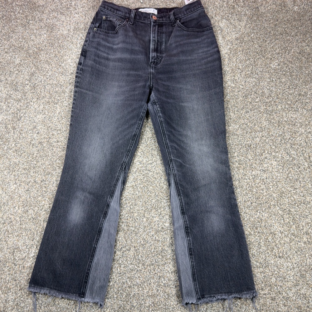 Abercrombie & Fitch The Kick Flare Ultra High Rise Two Tone Black Jeans 28 6R